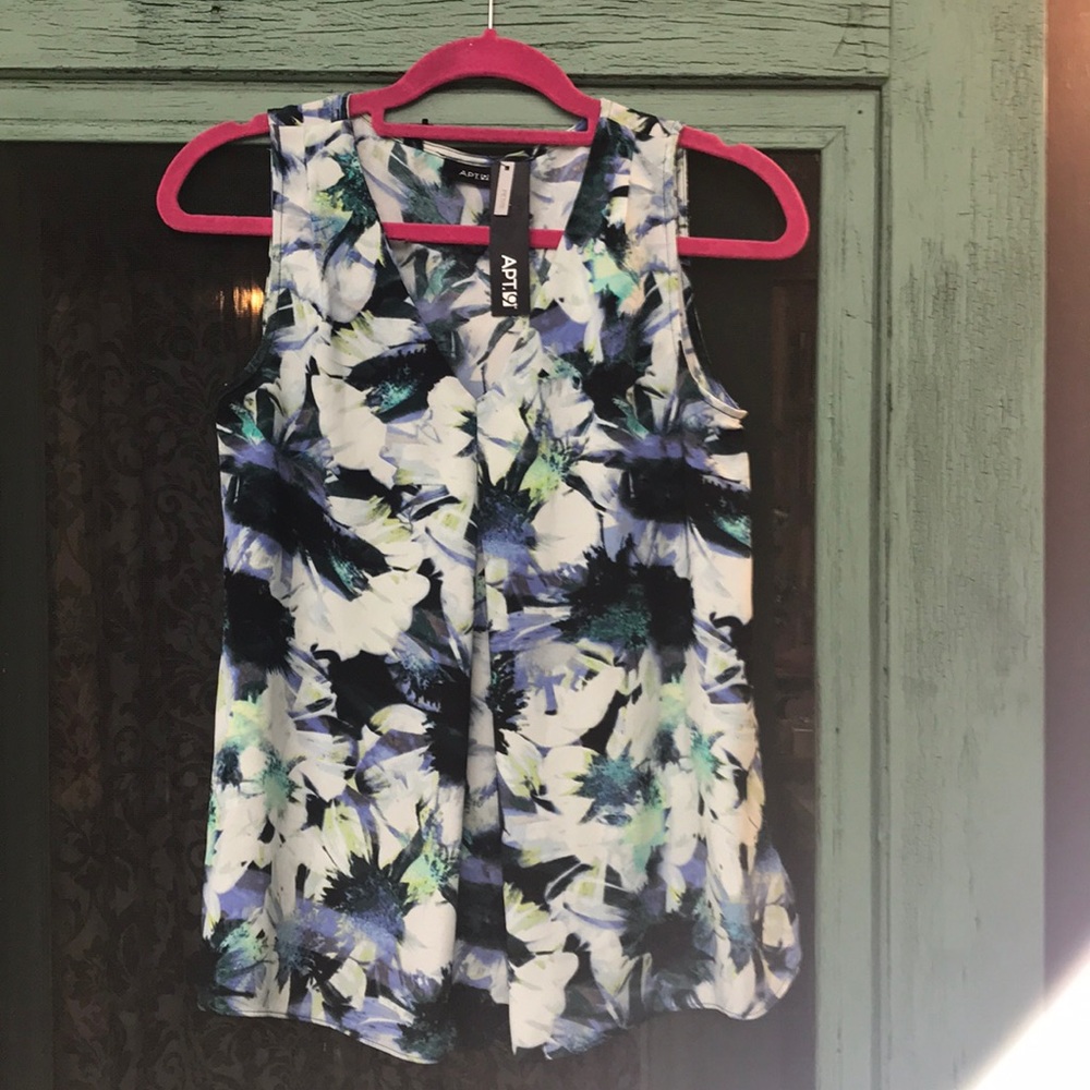 Apt9 abstract Blue white A line Swing Top Petite S